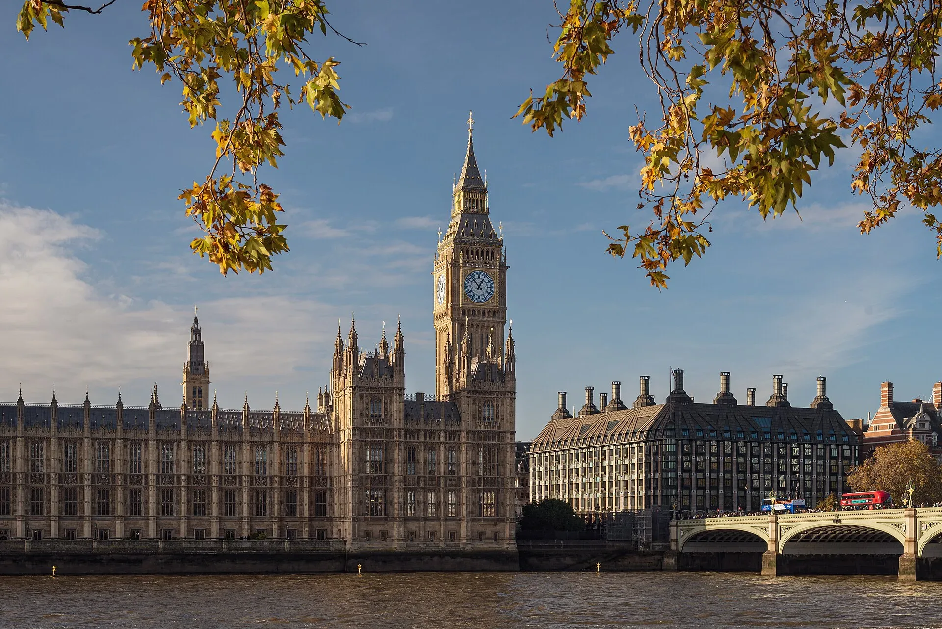 The Palace of Westminster and Westminster Bridge seen across the Thames