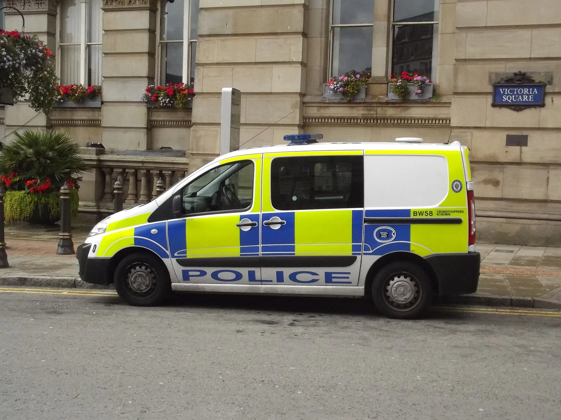 A police van parked on Colmore Row near Victoria Square in Birmingham city centre