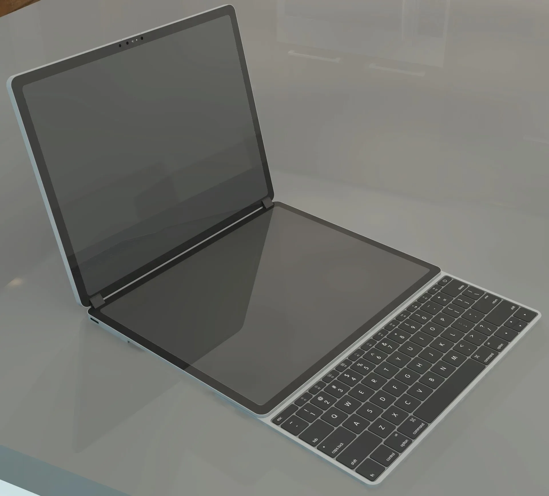 A thin laptop with a second touchscreen in place of a keyboard