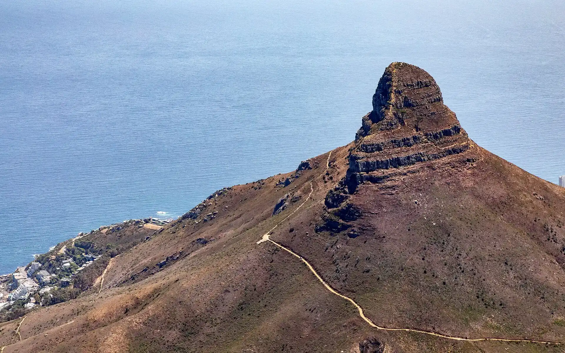 View from Table Mountain over Lion's Head and the coast at Cape Town