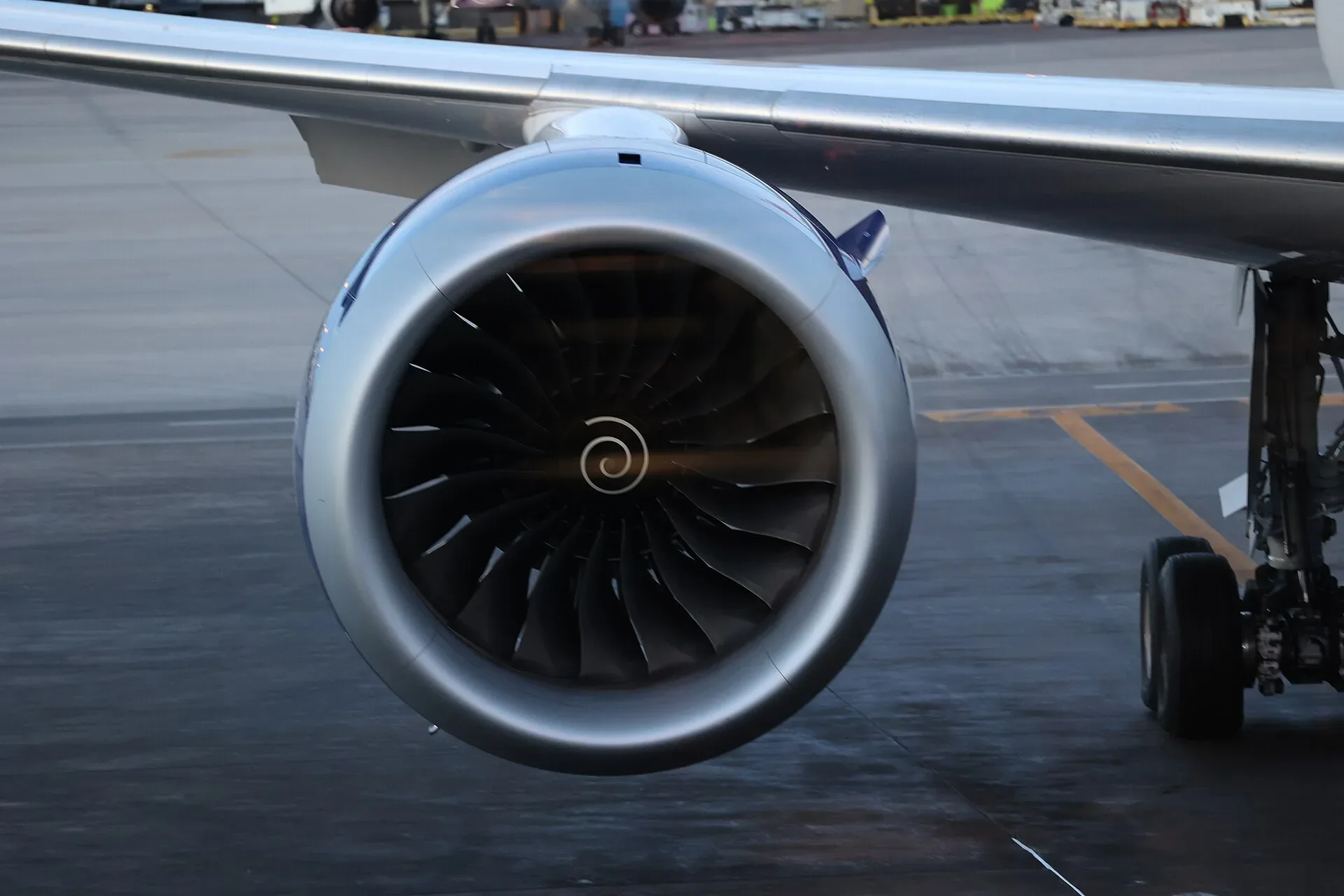 A Rolls-Royce Trent 1000 engine under the wing of a British Airways Boeing 787