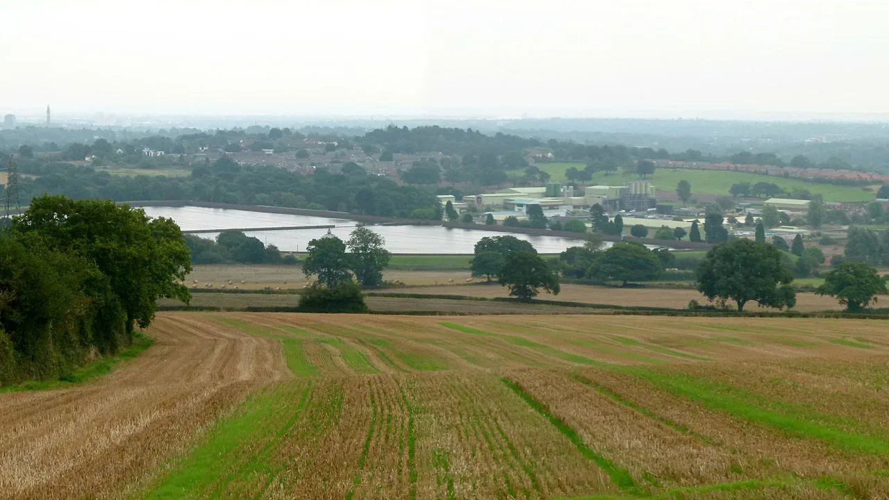 Frankley Reservoir and water treatment works beyond farmland