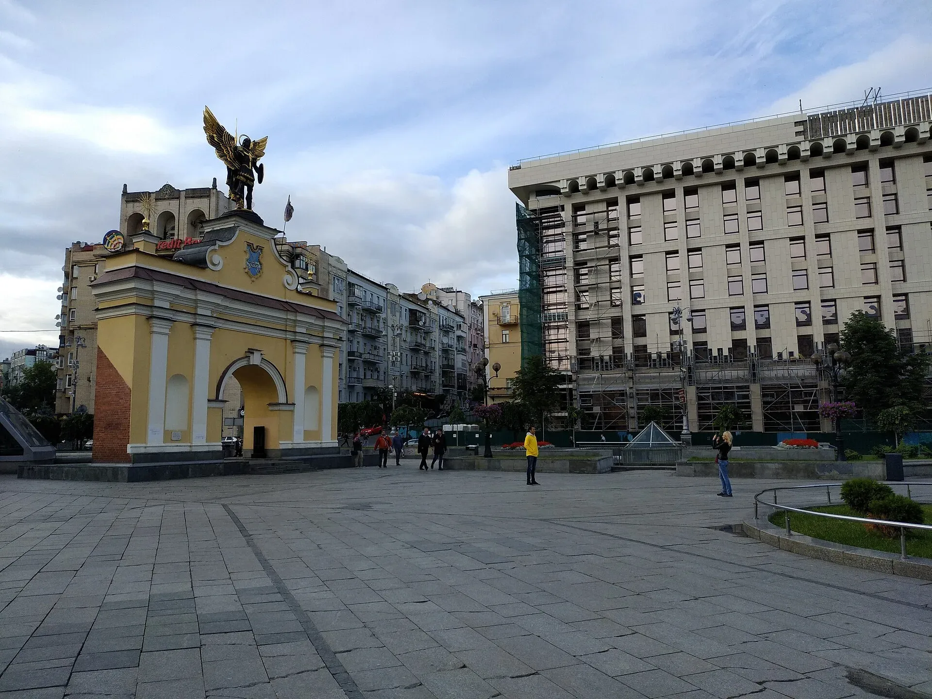 Independence Square in Kyiv, with its monument column and surrounding buildings