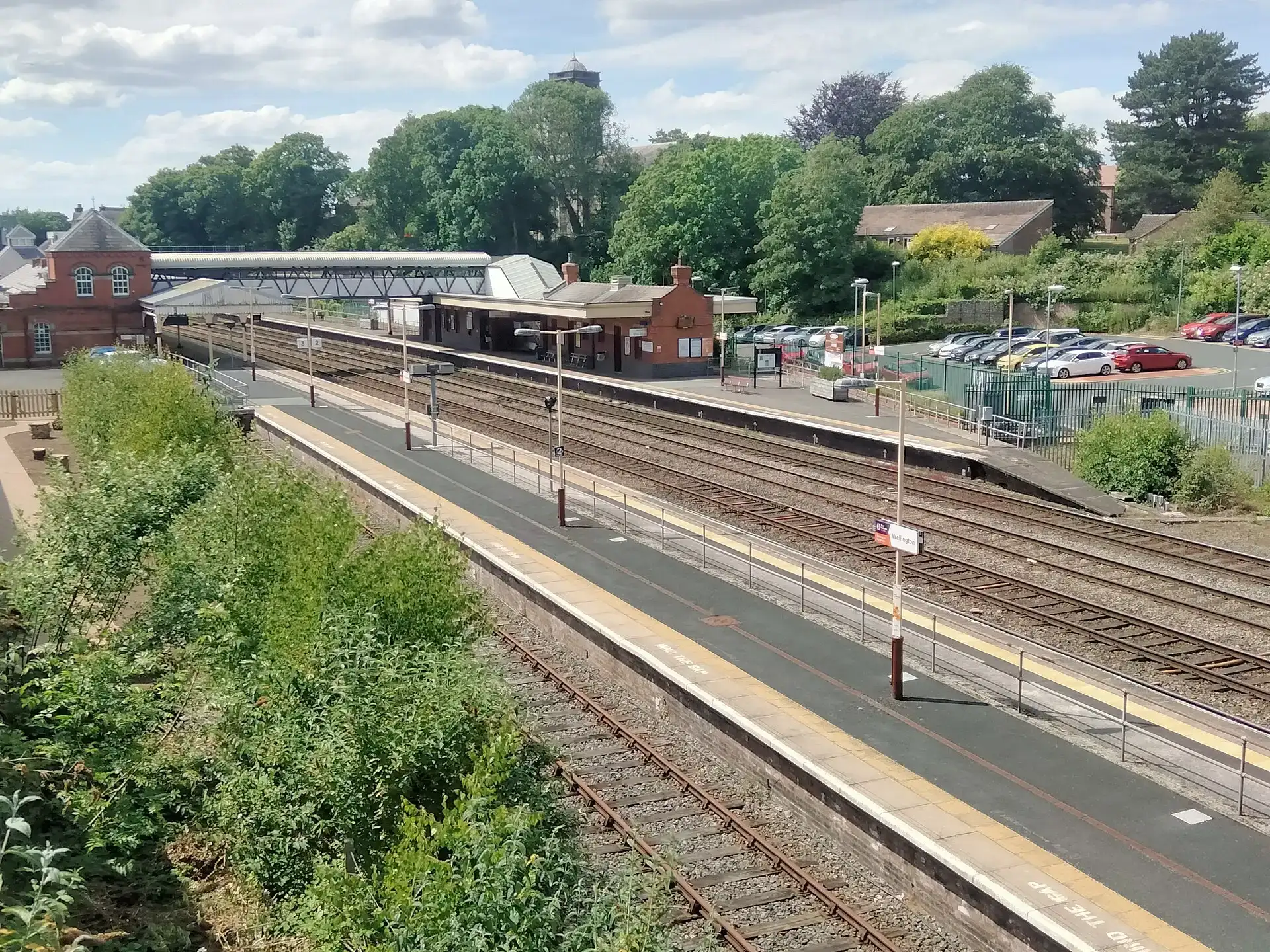 Wellington railway station in Shropshire seen from a road bridge